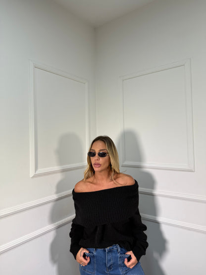 Maxi pull scollo a barca Candy nero 33895