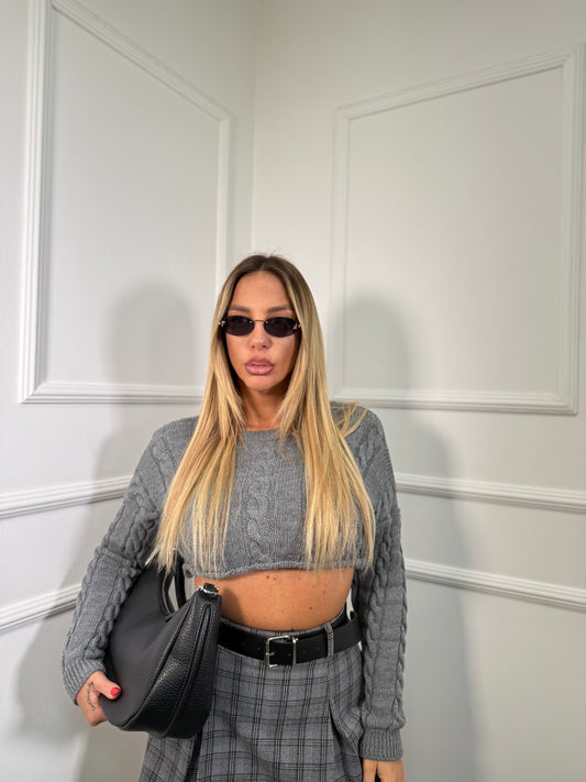 Maglioncino con trecce crop Britney grigio