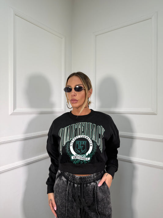 Felpa crop in pile Quaterback nera a65100