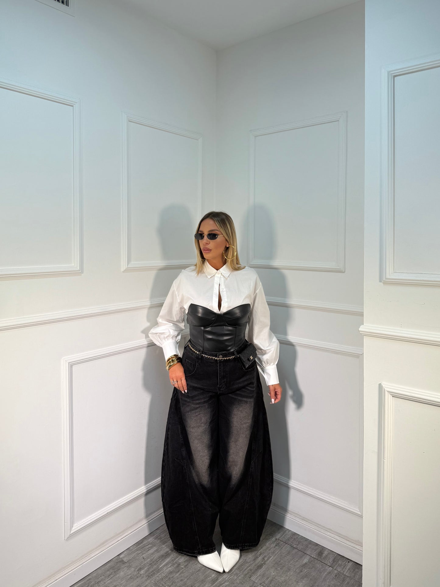 Jeans palazzone balloon nero 80228