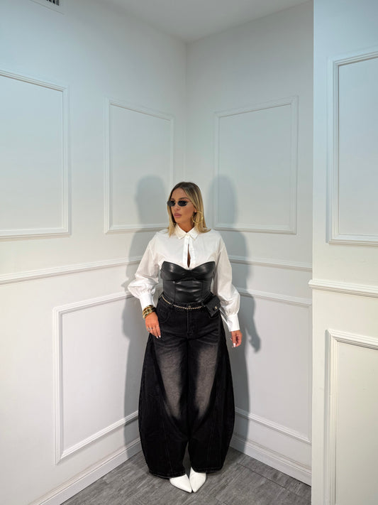 Jeans palazzone balloon nero 80228