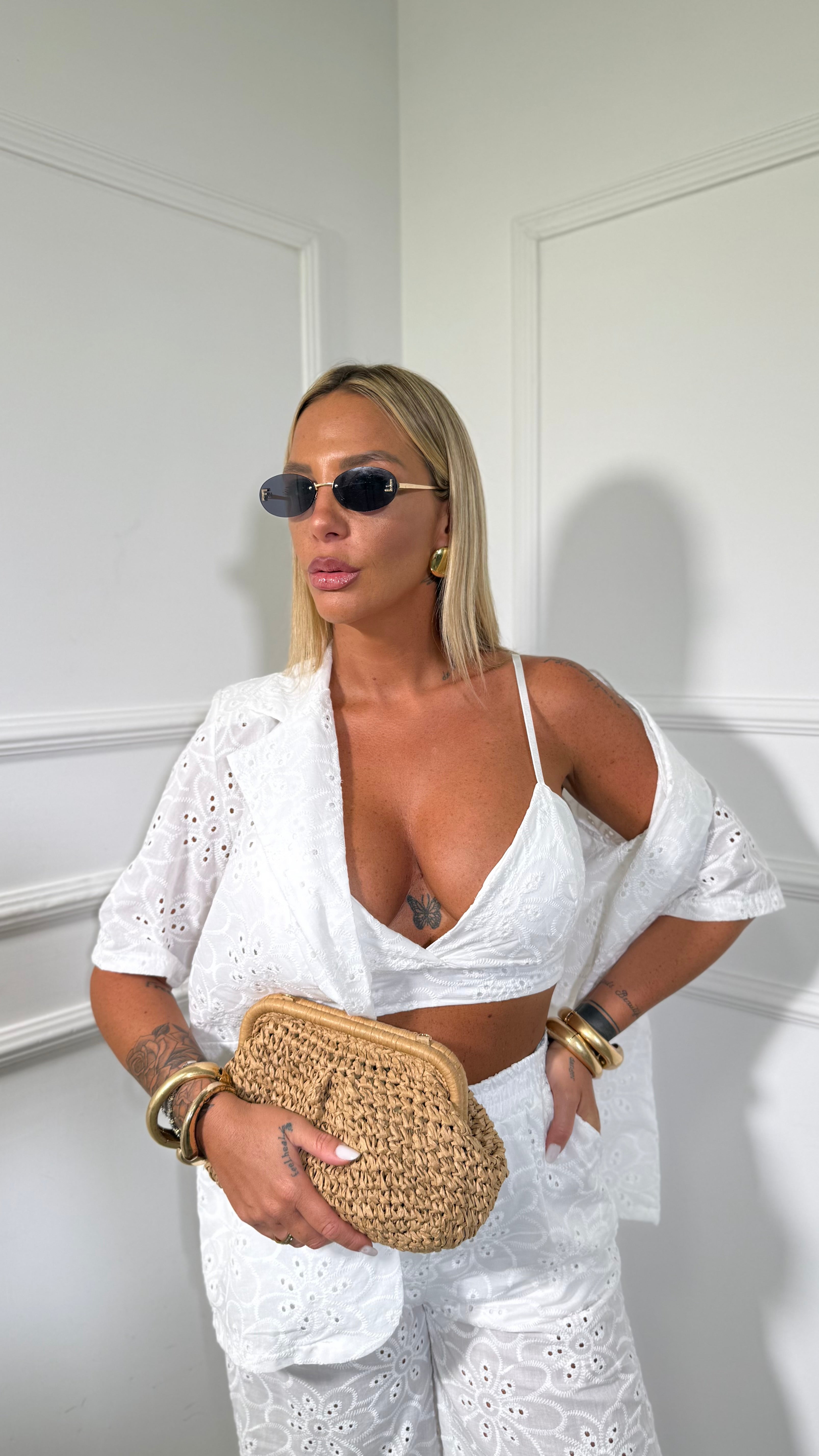 Triset in cotone pizzo San gallo bianco