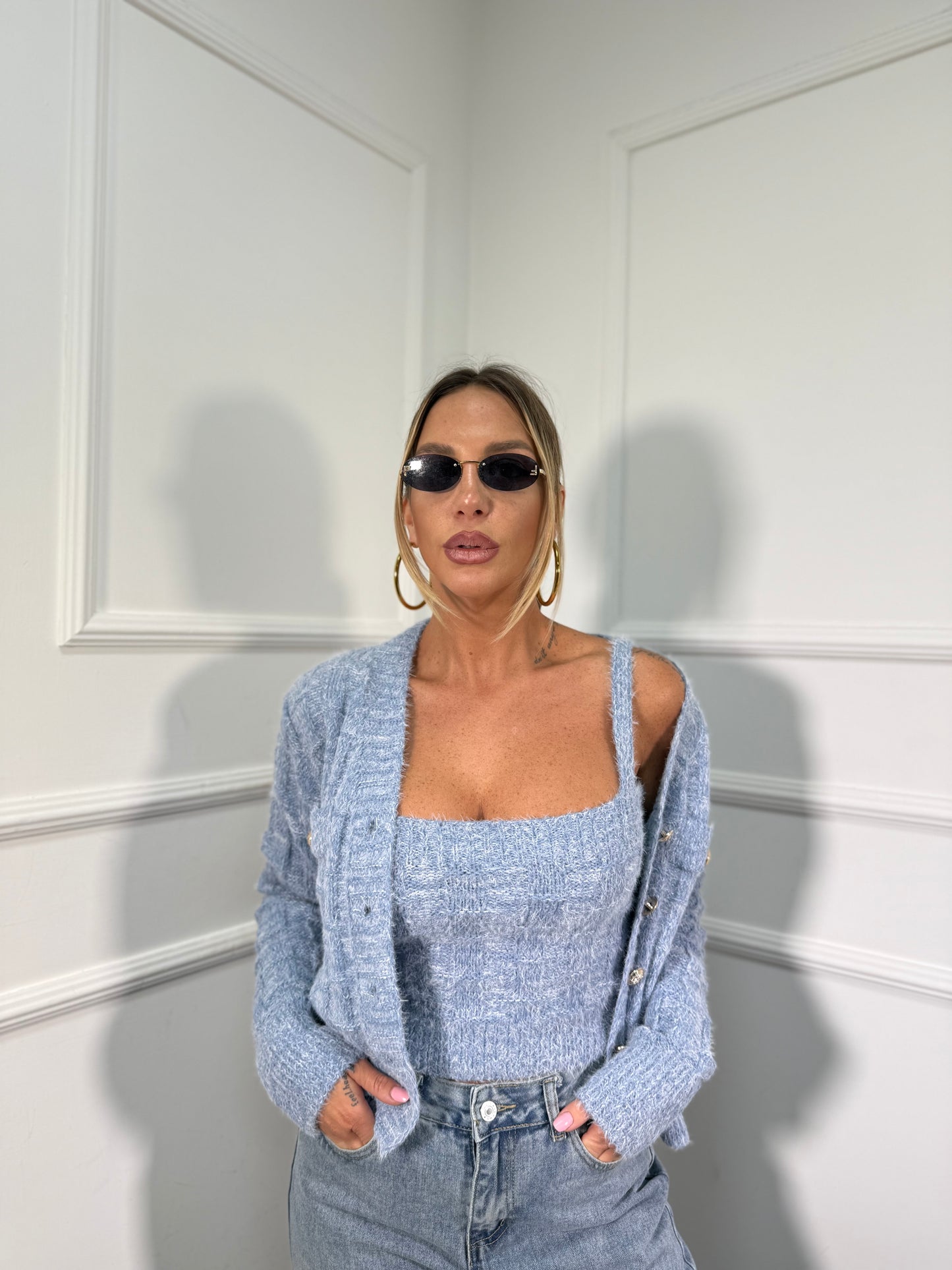 Twin-set in misto lana Lily azzurro wz134