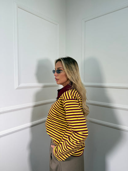 Polo a righe in cotone City vinaccia/giallo 22645