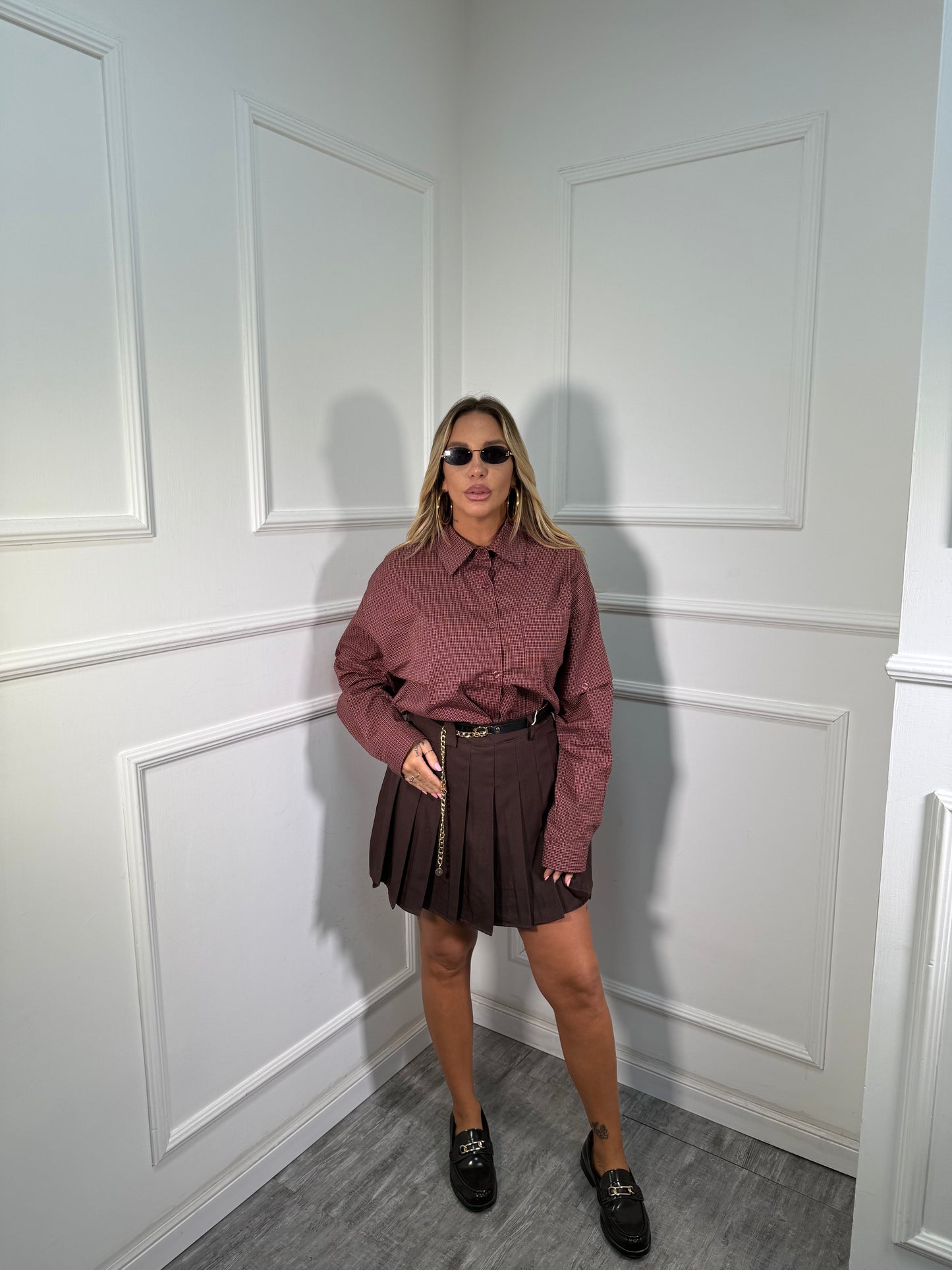 Pantagonna con pieghe e cintura Gossip cacao 68101