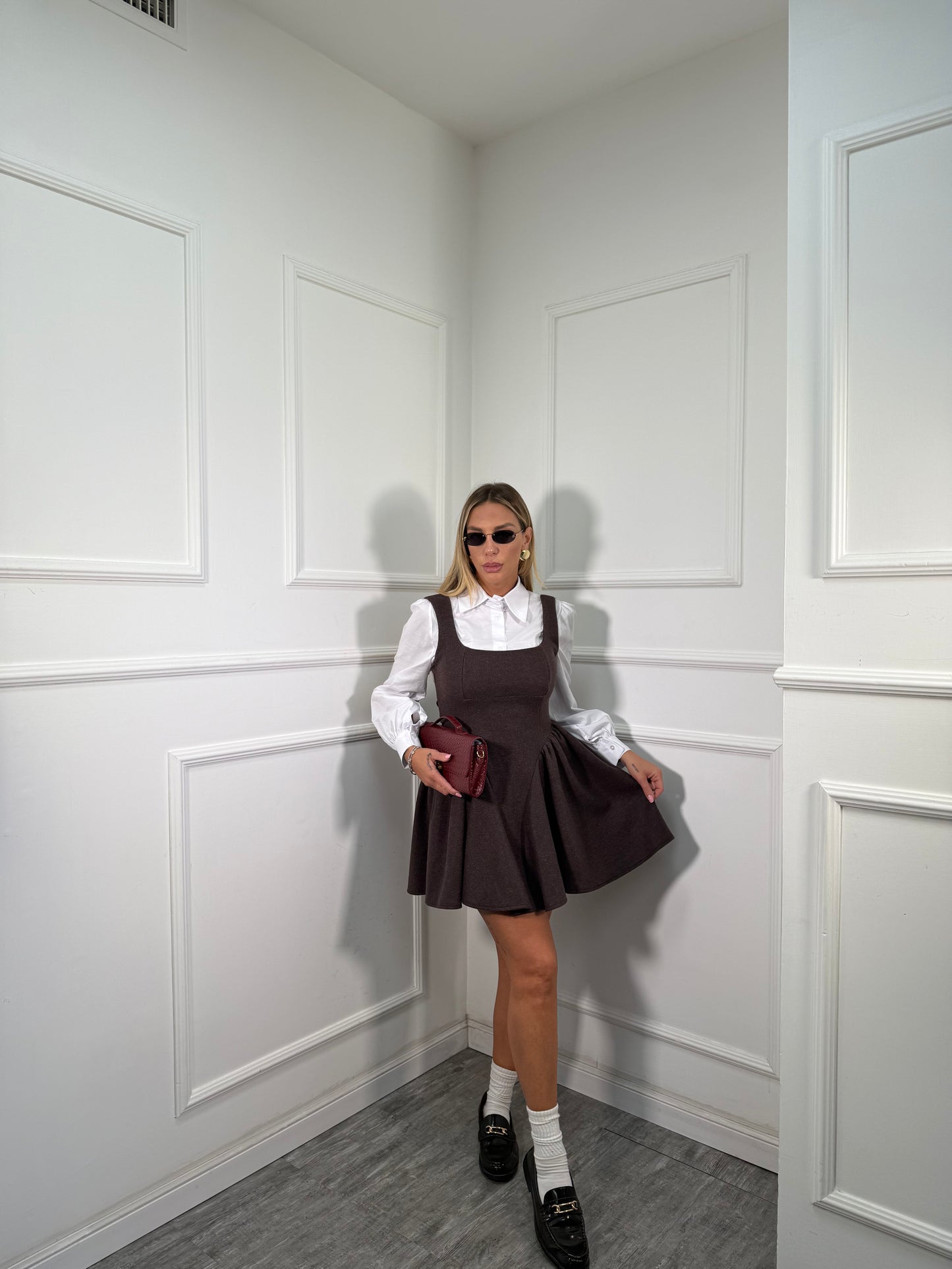 Abito in panno con camicia Flake cioccolato 6797