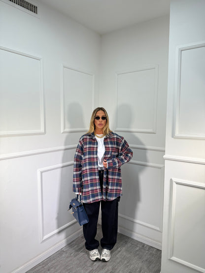 Camicia oversize in flanella con spalline Marshal blu/bordeaux 25765