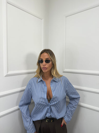 Camicia in cotone oversize a righe Today azzurra/bianca