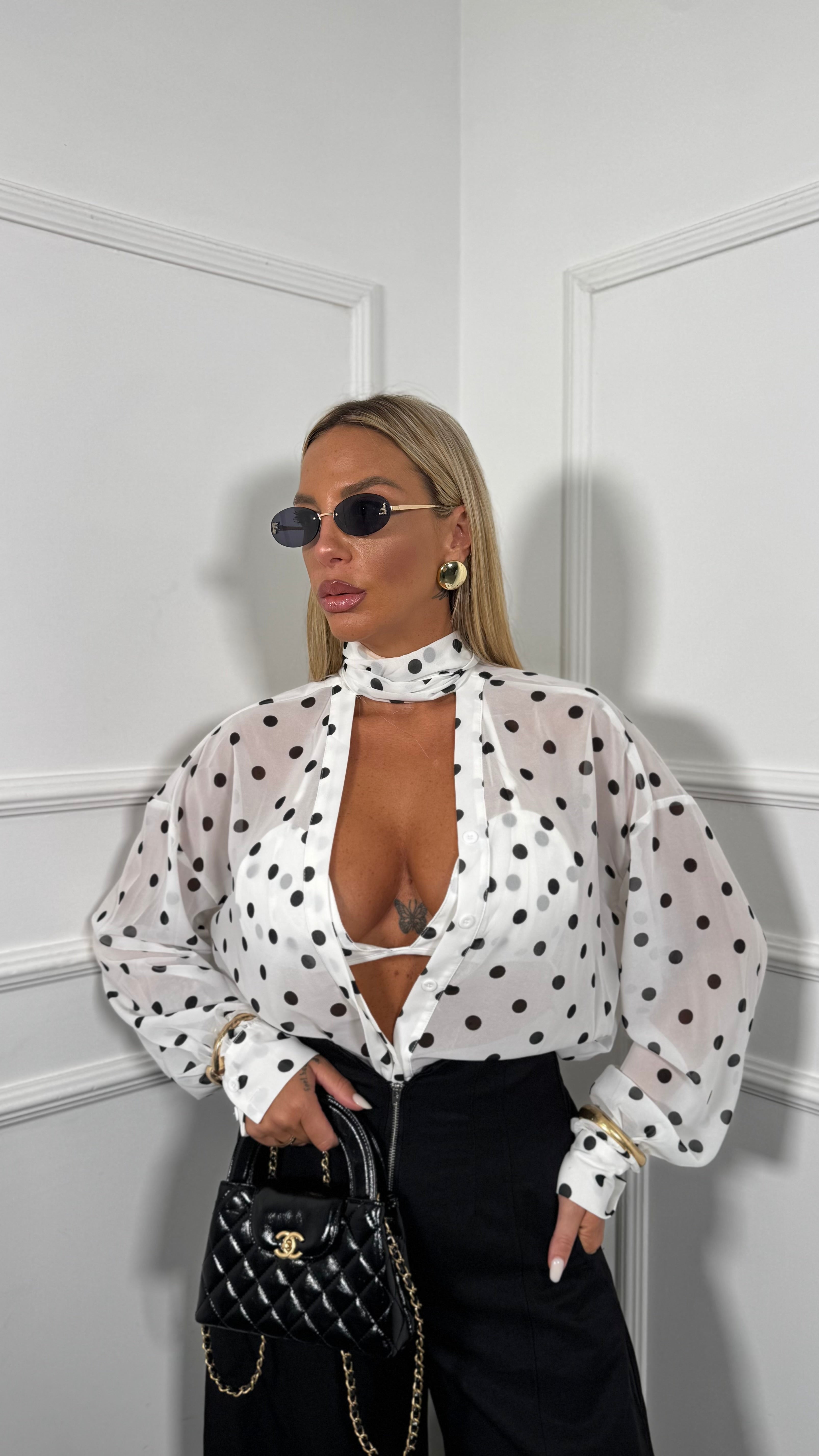Camicia con bralette in chiffon a pois Nizza fondo bianco 19381