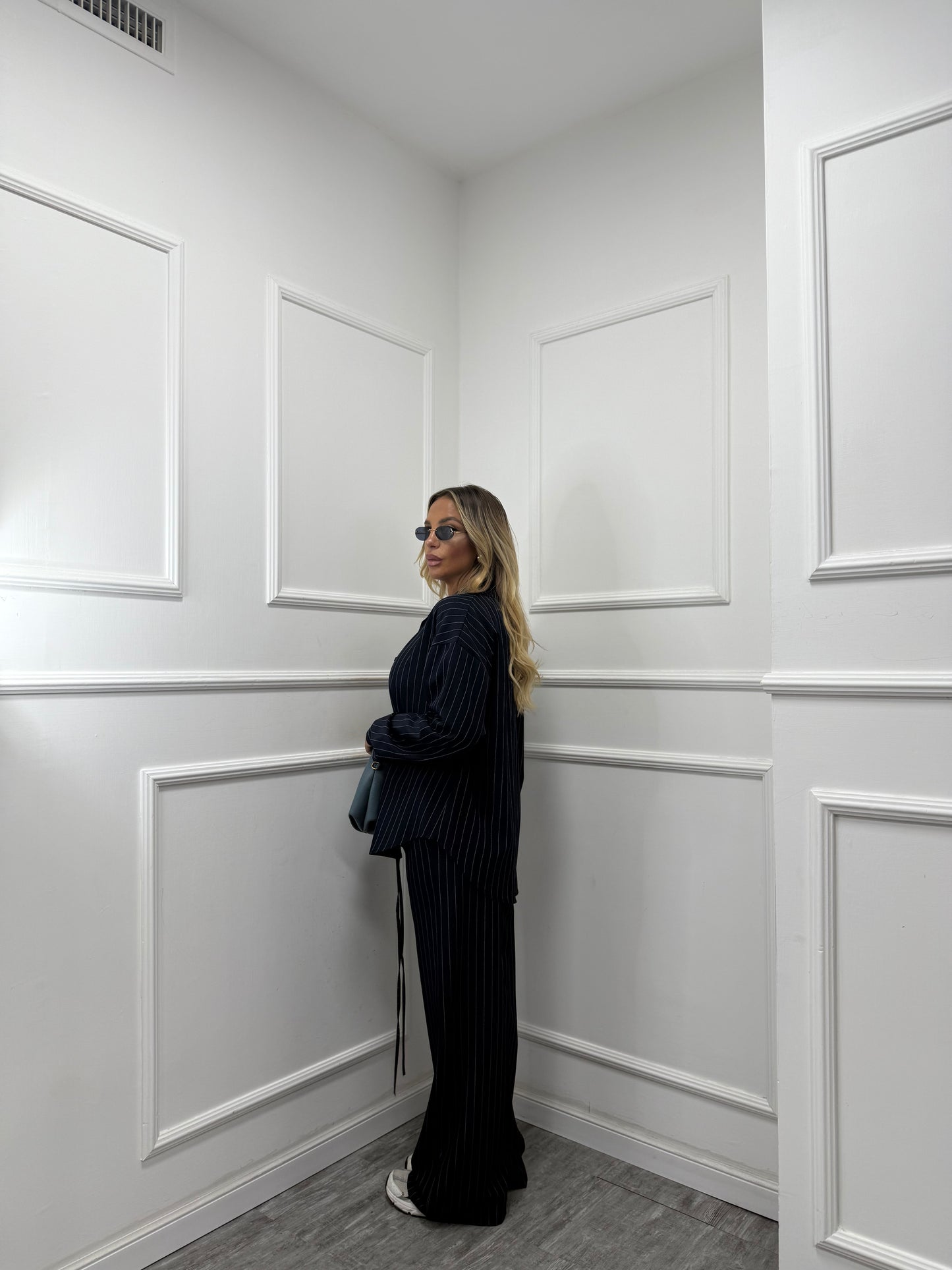 Coordinato gessato Office blu notte 6970