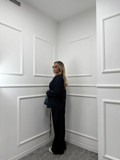 Coordinato gessato Office blu notte 6970