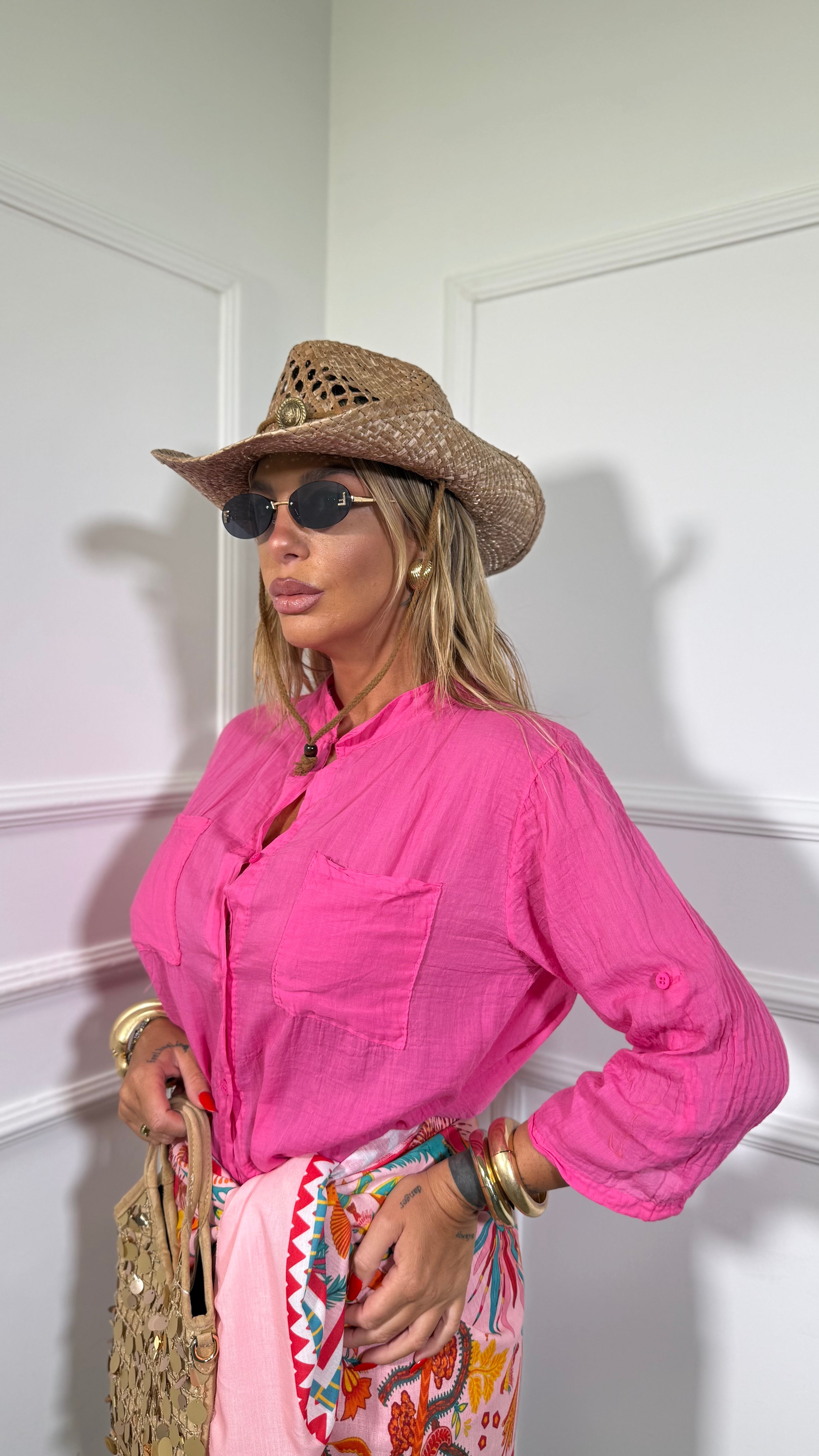 Camicia con taschini 100% cotone Bocadillo fucsia 212553a