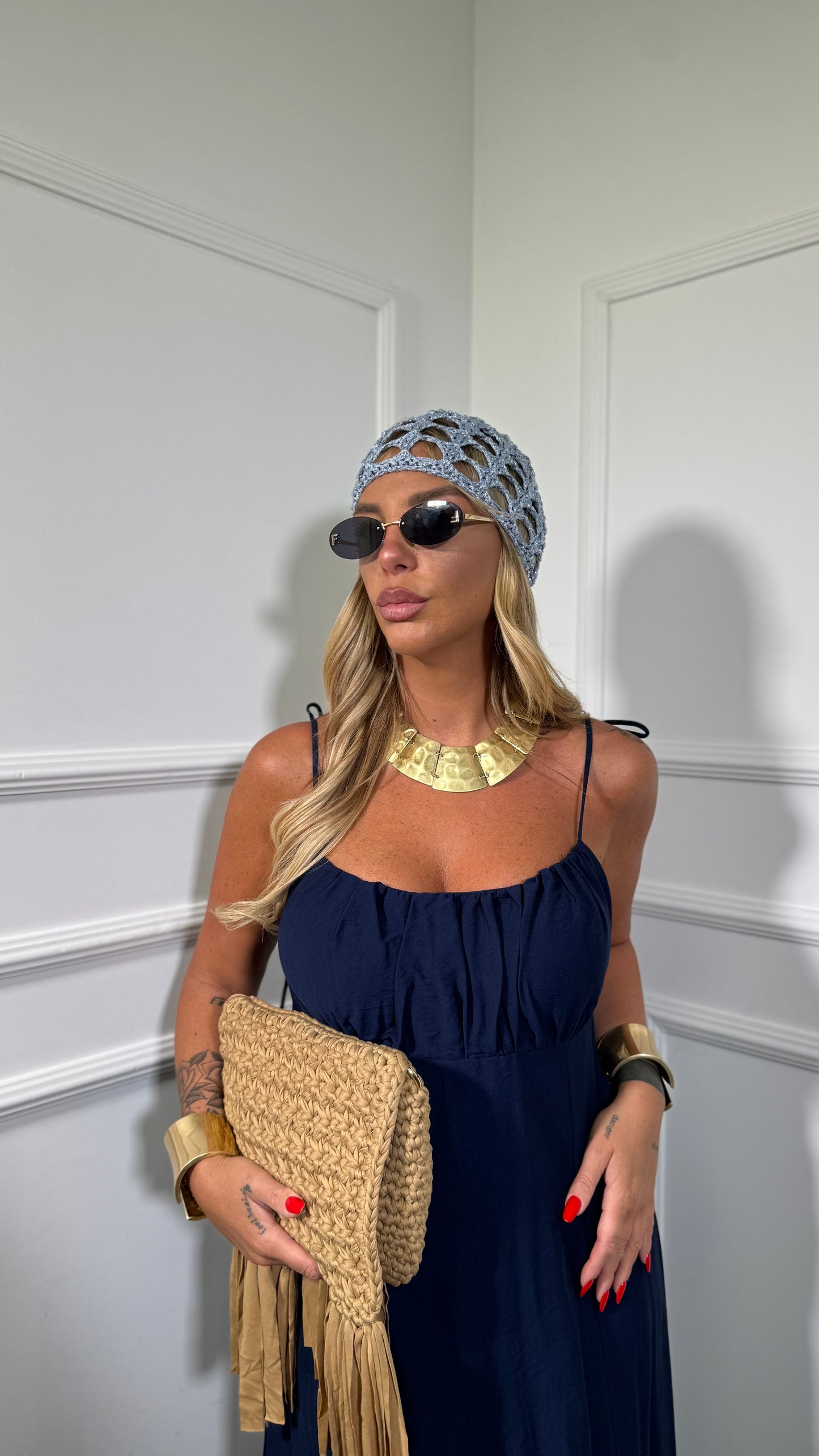 Abito midi misto lino (curvy) Ariel blu 333
