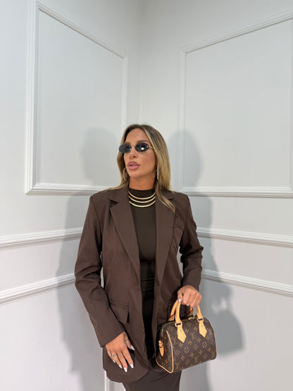 Blazer con spalline Classic slim cioccolato m11035
