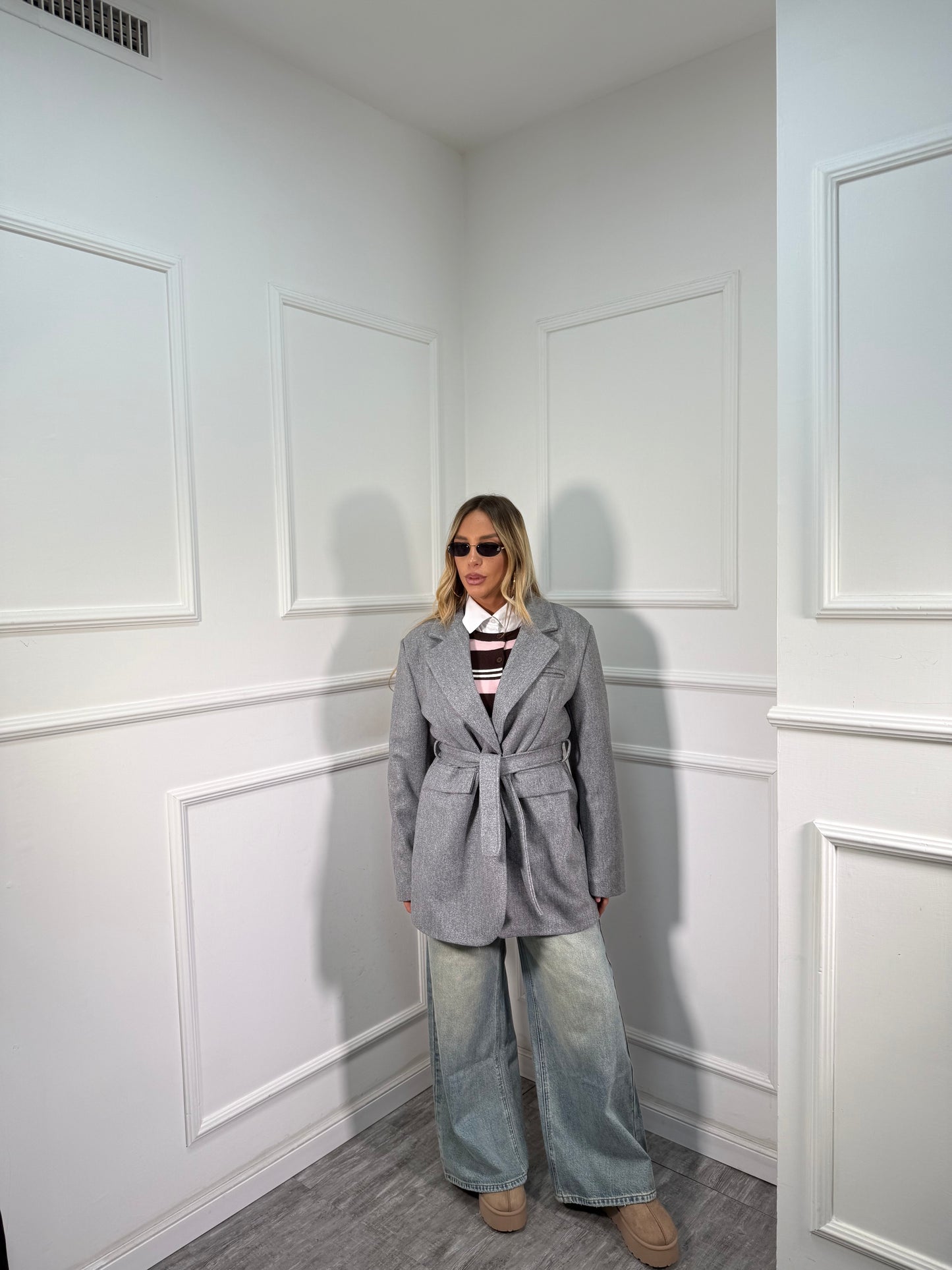 Blazer coat in panno con fusciacca grigio 88815