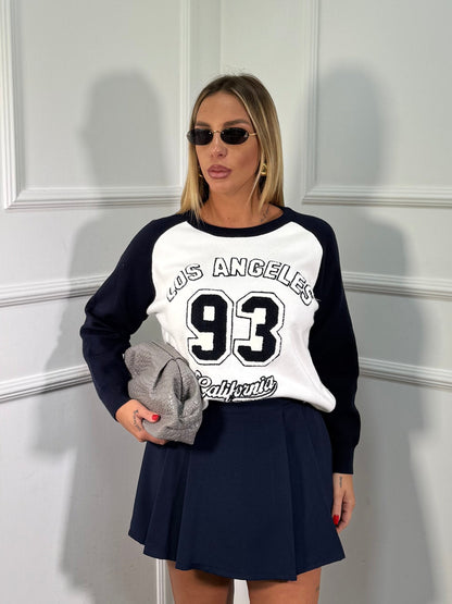 Pullover lana rasata Los Angeles 93 blu/bianco 0181