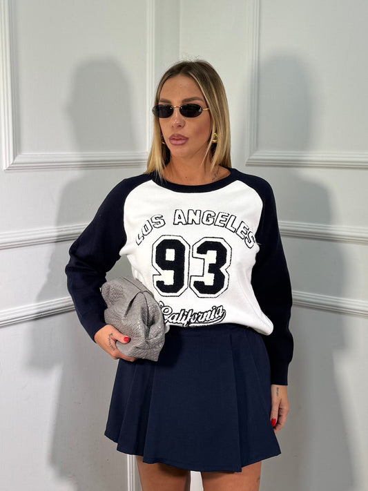 Pullover lana rasata Los Angeles 93 blu/bianco 0181