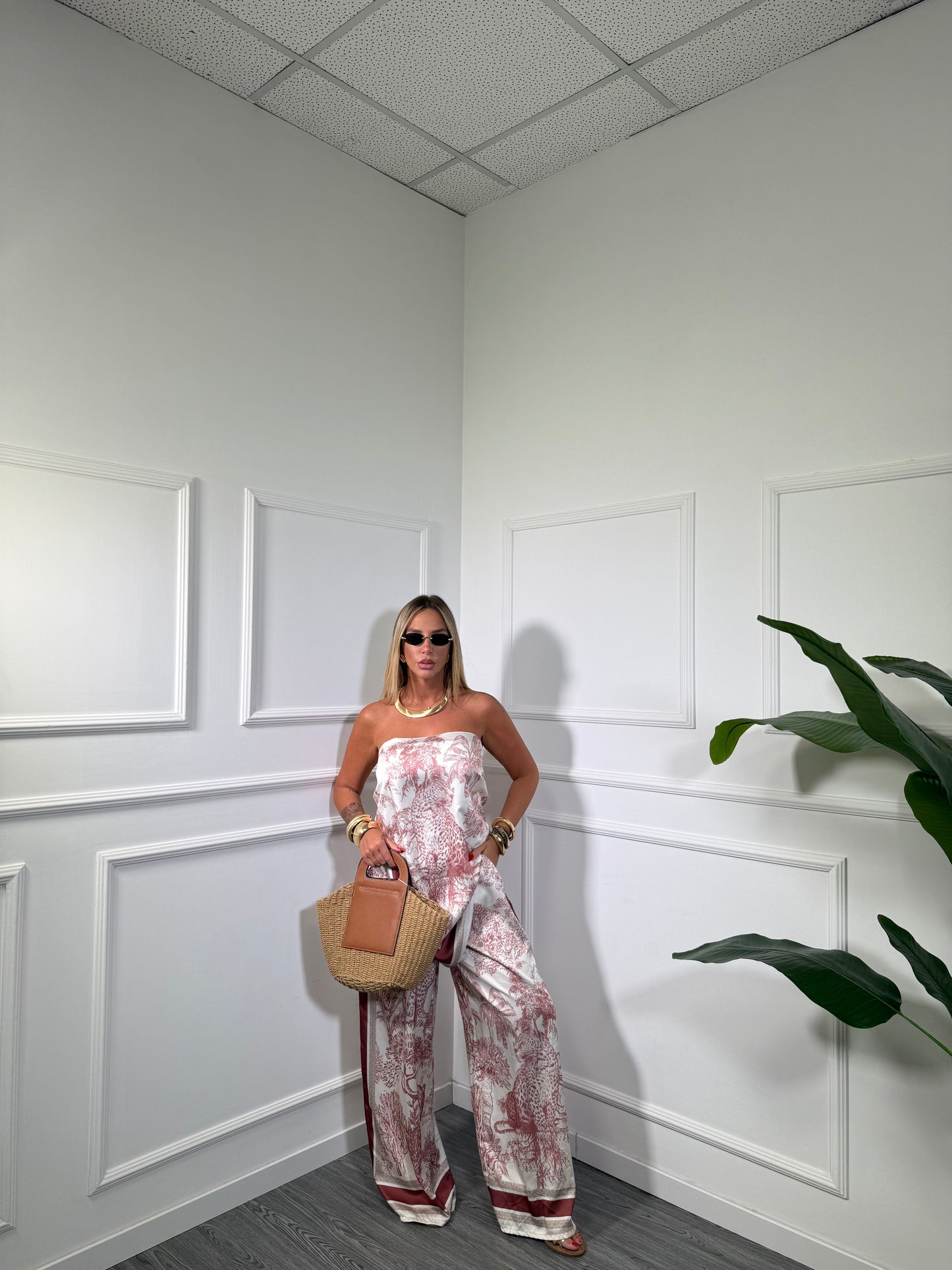 Coordinato in satin Jungle rosa cipolla 2833
