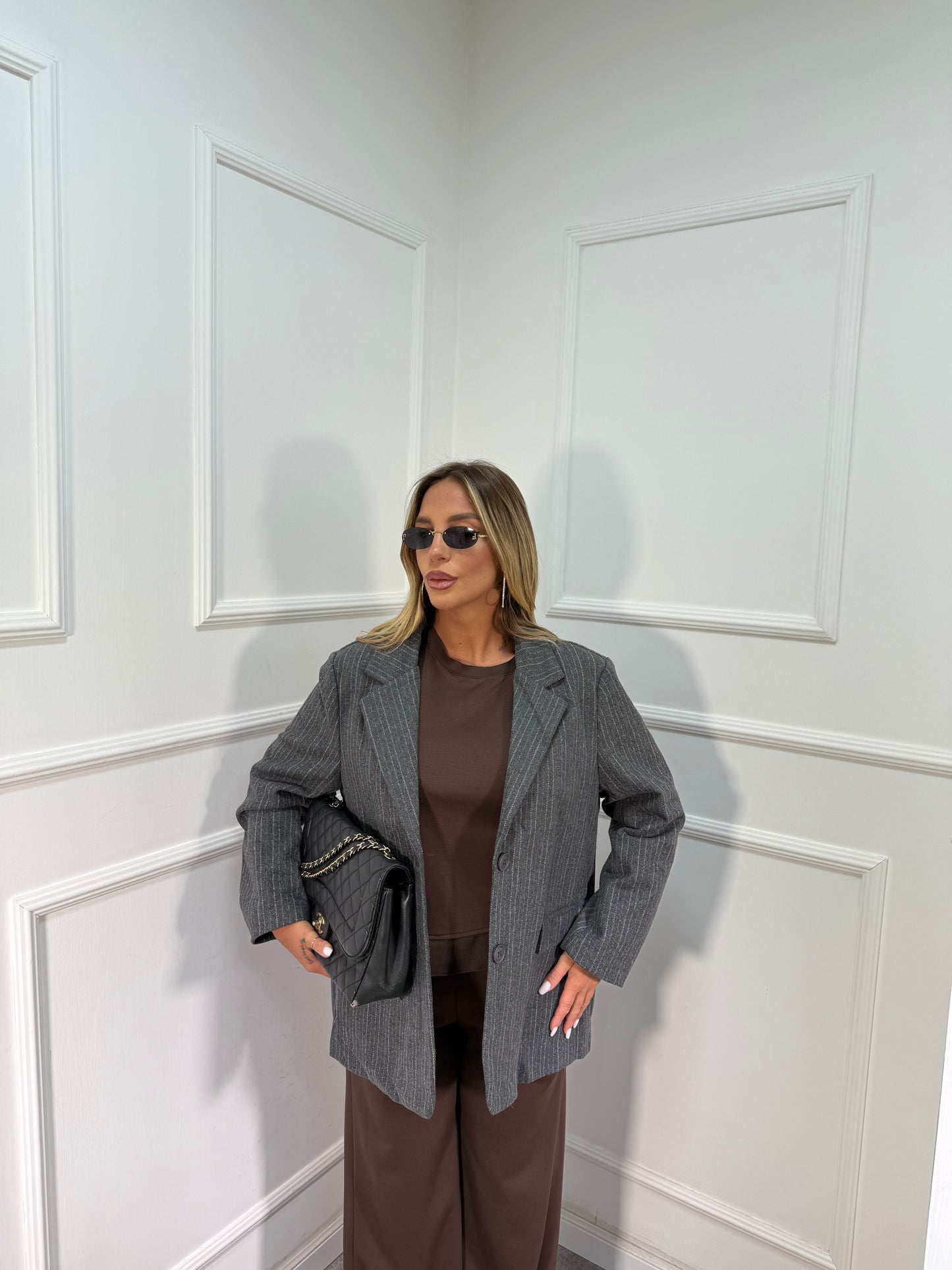 Blazer in lana cotta gessato Ireland grigio 80501 premium quality