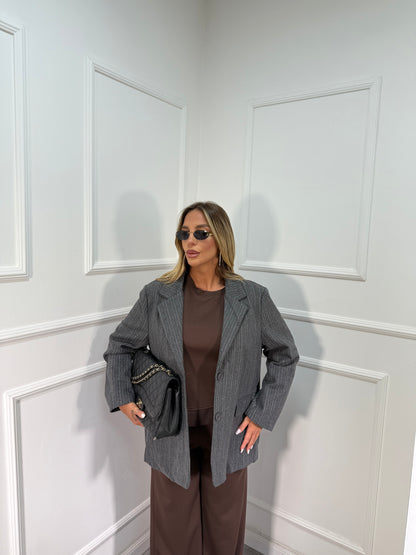 Blazer in lana cotta gessato Ireland grigio 80501 premium quality