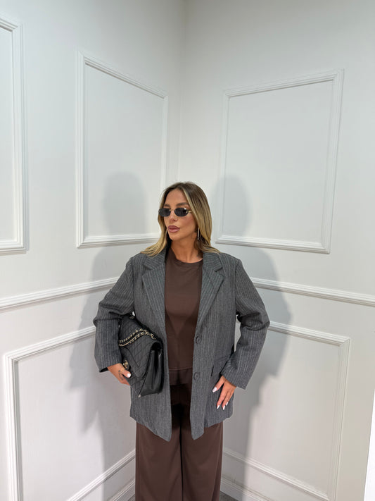 Blazer in lana cotta gessato Ireland grigio 80501 premium quality