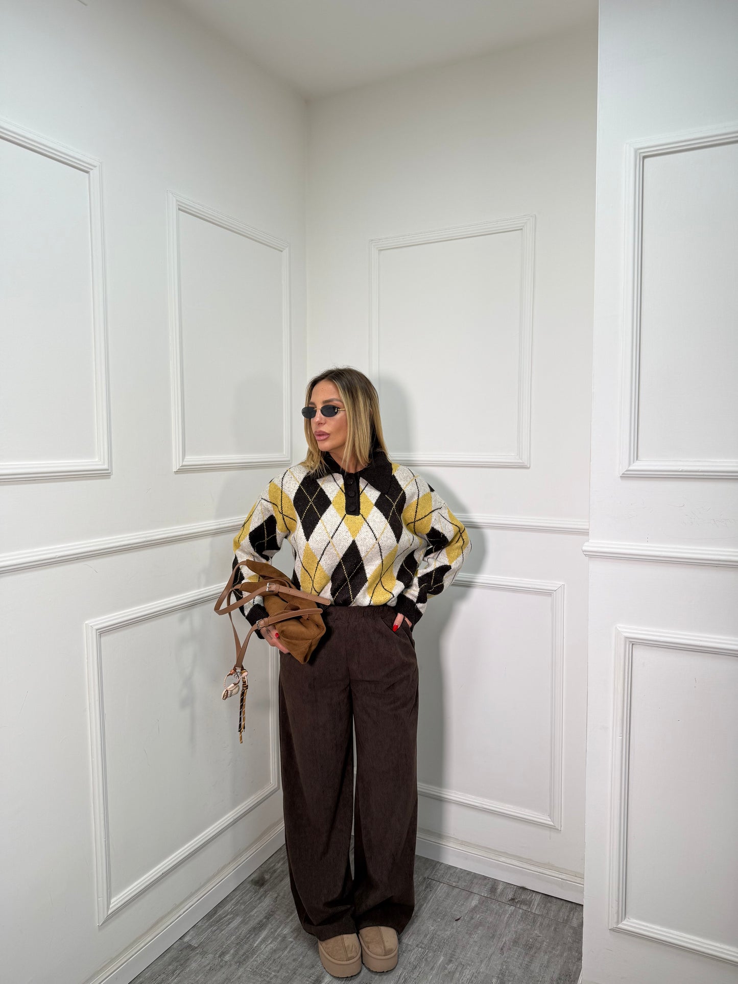 Pantaloni palazzo a costine in velluto All Day cioccolato 5280