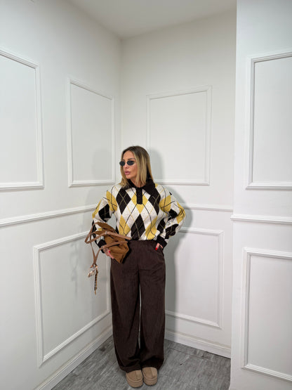 Pantaloni palazzo a costine in velluto All Day cioccolato 5280