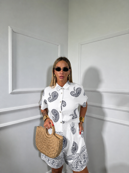 Coordinato in cotone con ricami bianco jfq51