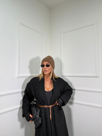 Cappotto lana cotta con cinturino Isabel nero 250179