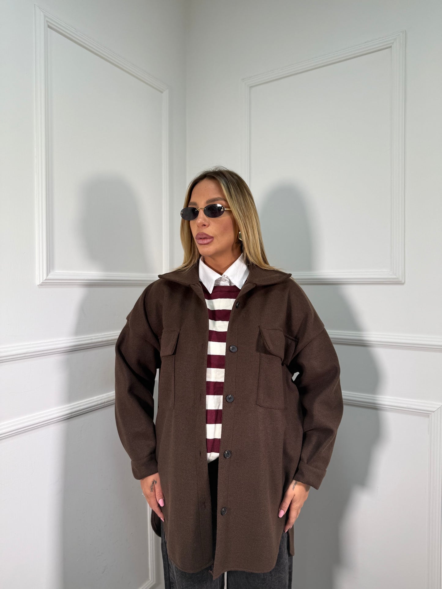 Giacca oversize in panno Brownies cioccolato 13388