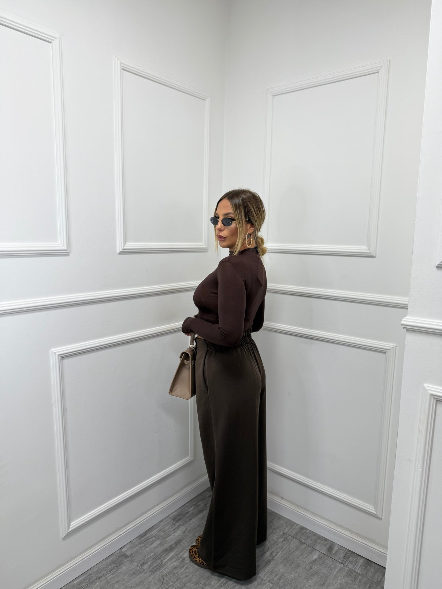 Pantaloni palazzo bustino asimmetrico Citylife cioccolato 12728