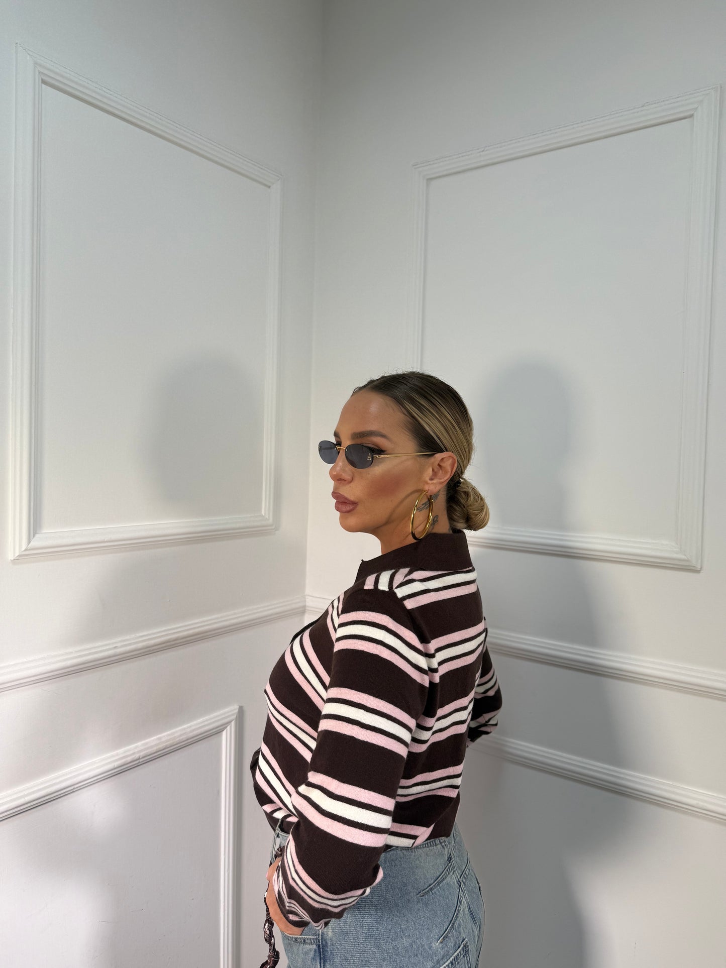 Polo in lana pettinata Connie rosa/cacao ych7138 premium quality