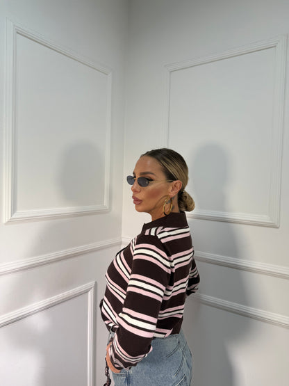 Polo in lana pettinata Connie rosa/cacao ych7138 premium quality