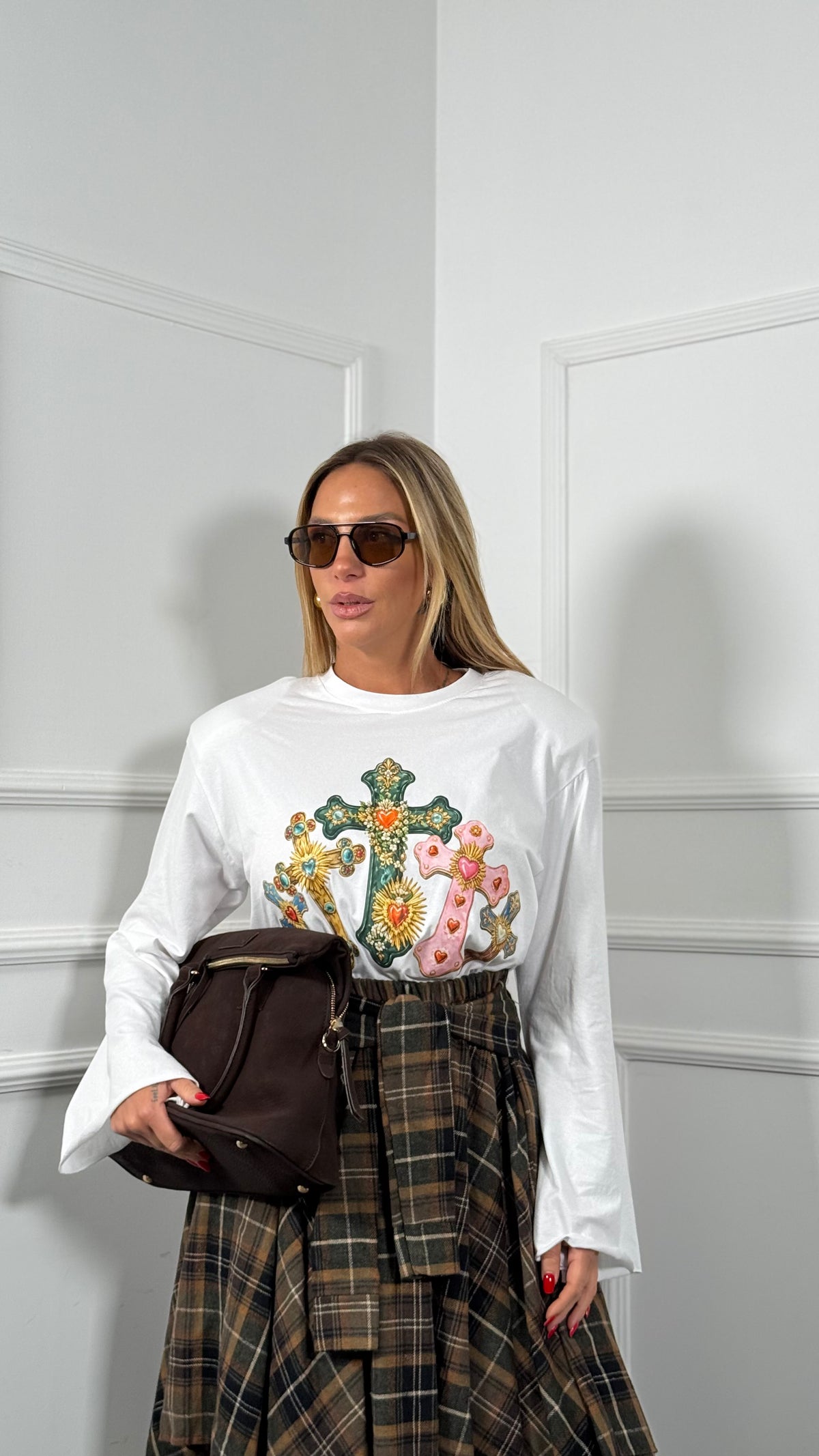 Shirt con spalline in cotone Croci bianca