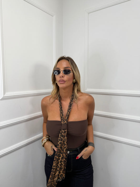 Body con fiocco animalier cioccolato 16387