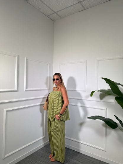Coordinato in cotone a righe verde pistacchio curvy 268177