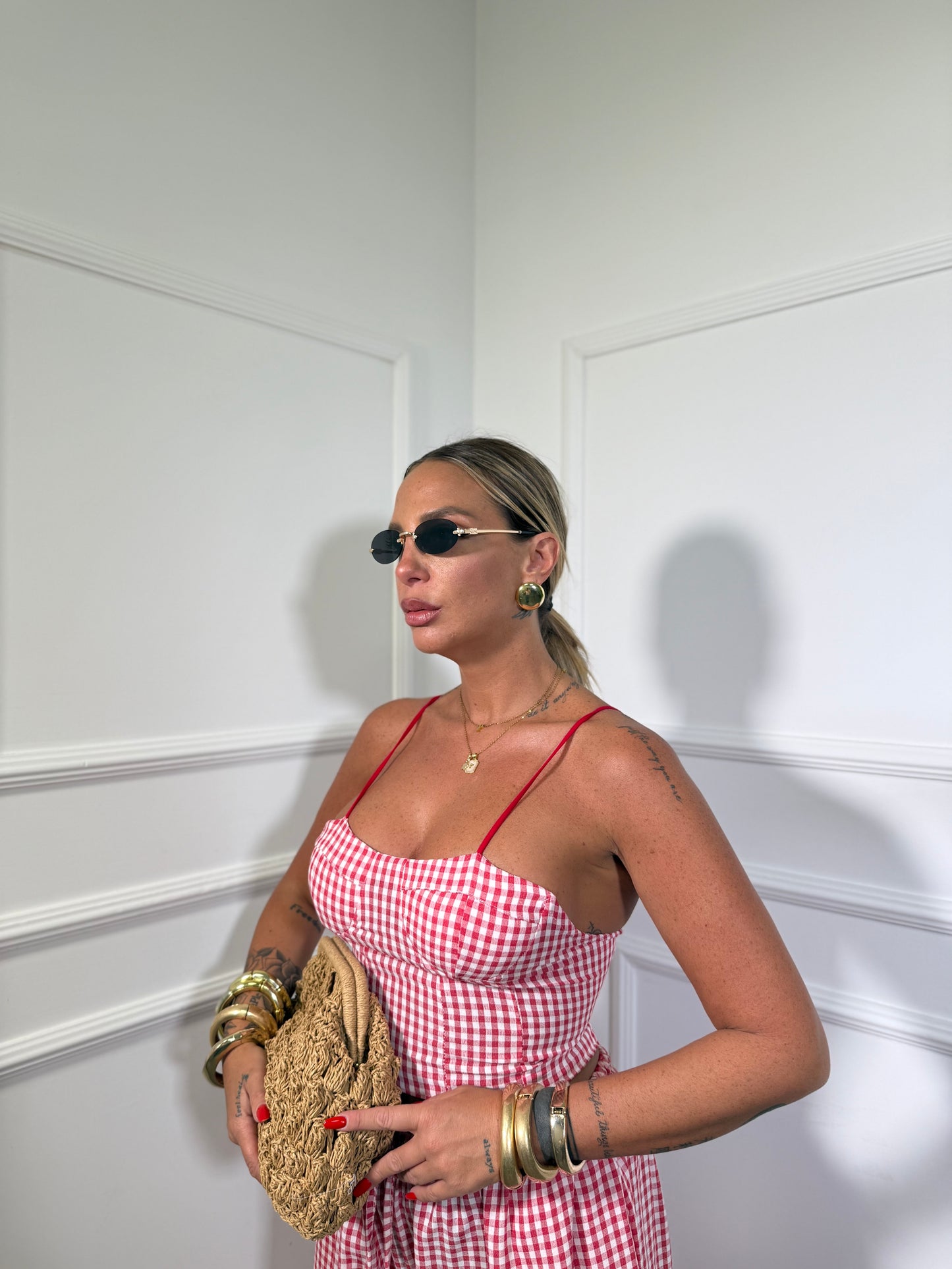 Coordinato a quadretti con top a fascia Summer rosso 1395/3322