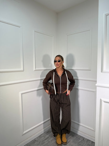 Pantaloni palazzo micro costine maculato marrone 24205