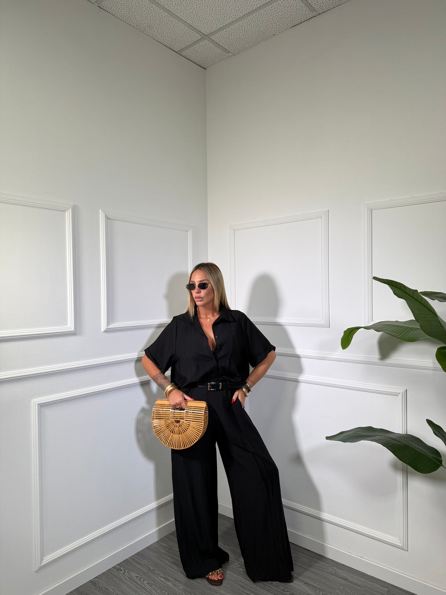 Coordinato misto lino (Curvy) Safari nero 125391