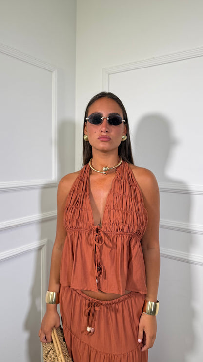 Coordinato in viscosa Leandra mattone