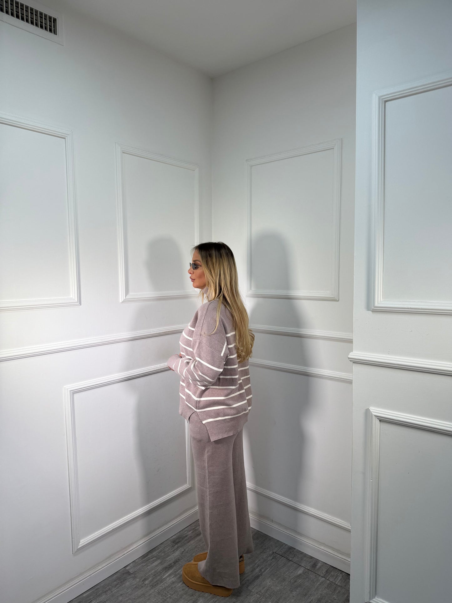 Coordinato in lana rasata Butter taupe g118