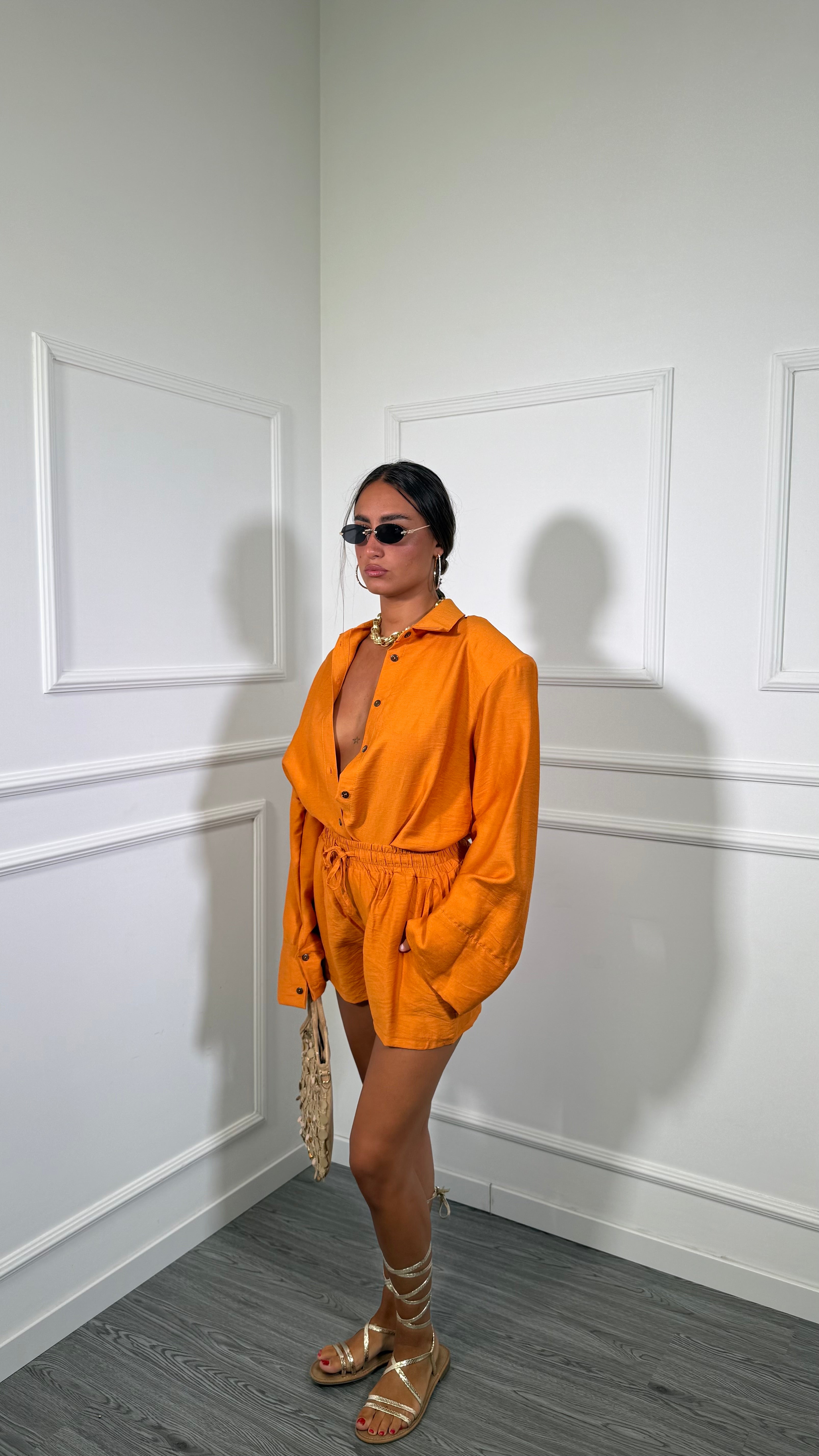 Coordinato misto lino con spalline Sirenuse arancio 7105