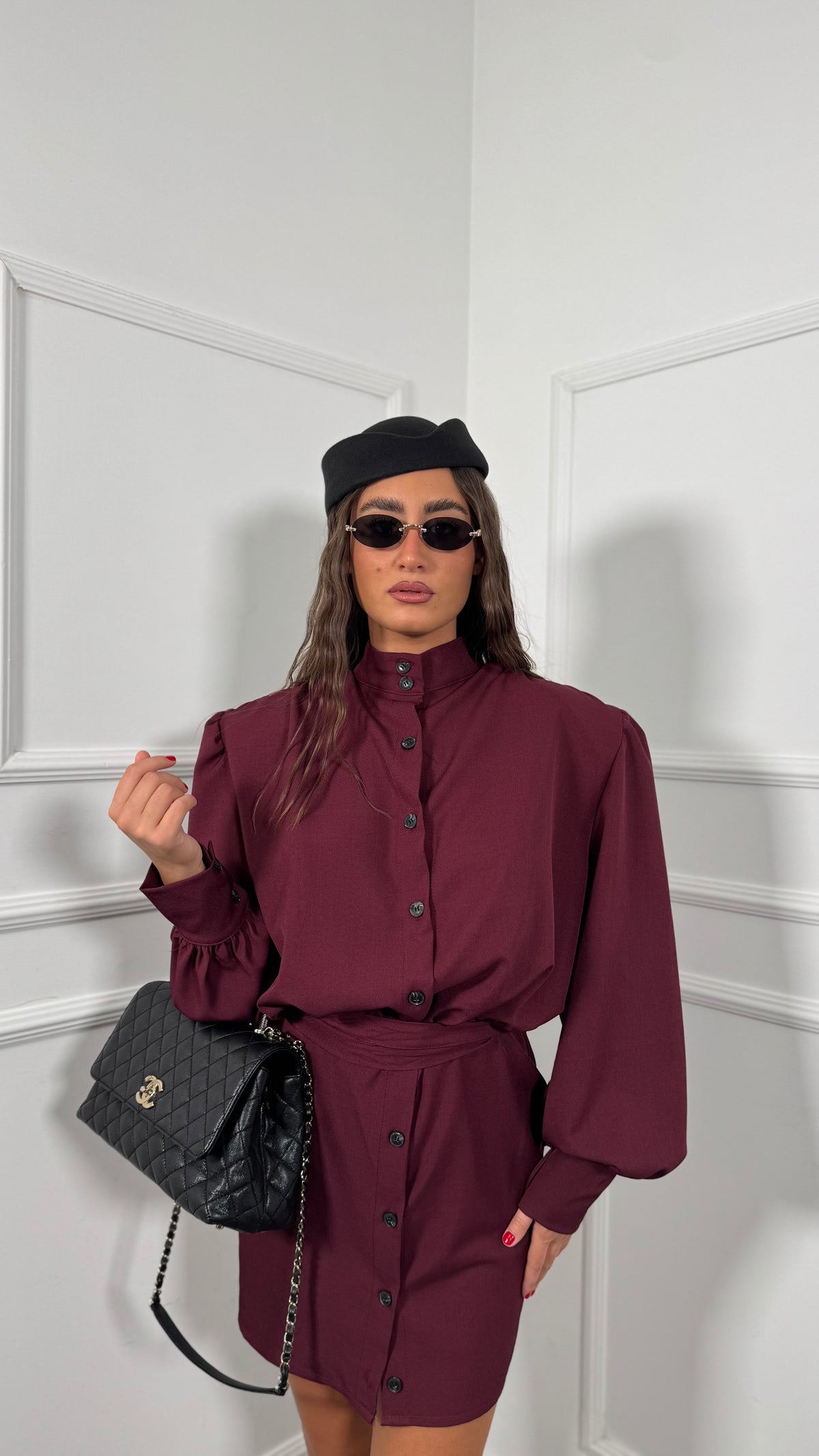 Chemisier corto con spalline Amour bordeaux 7227