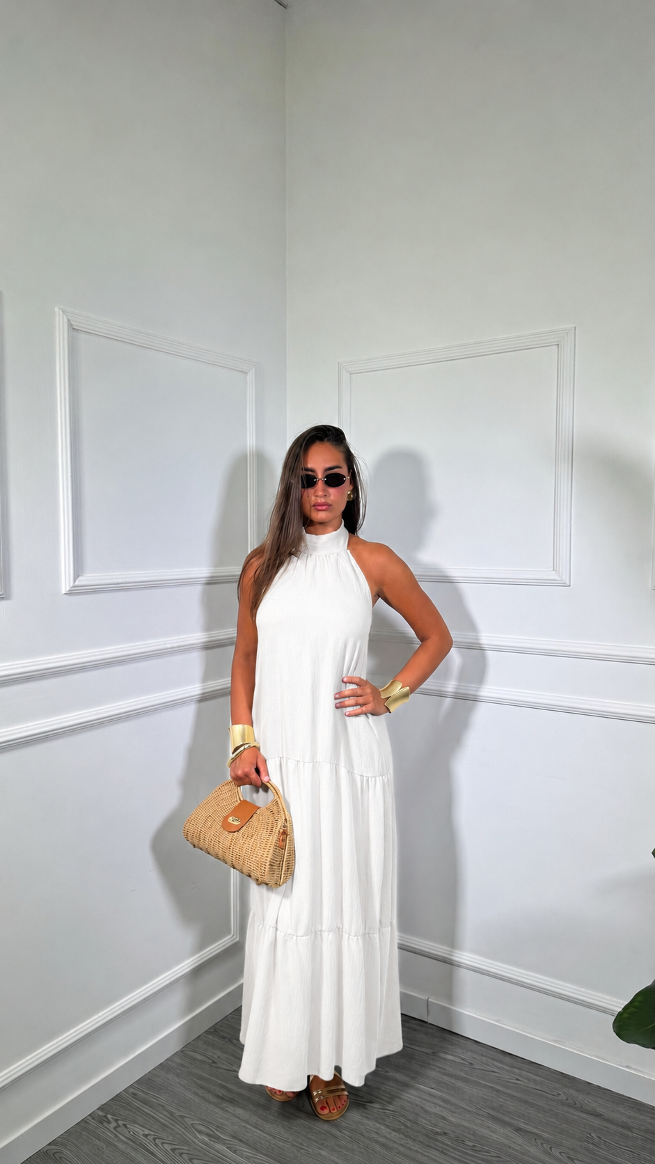 Abito midi con balze Desy bianco