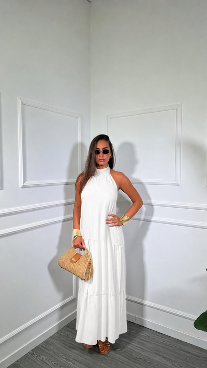 Abito midi con balze Desy bianco