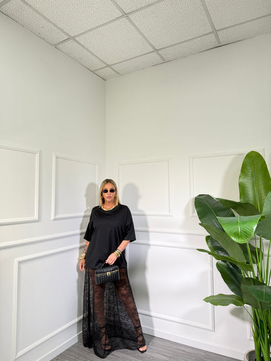 Abito con pizzo Isa nero hp10020