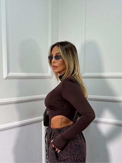 Body collo alto con spalline cut out cioccolato 2154