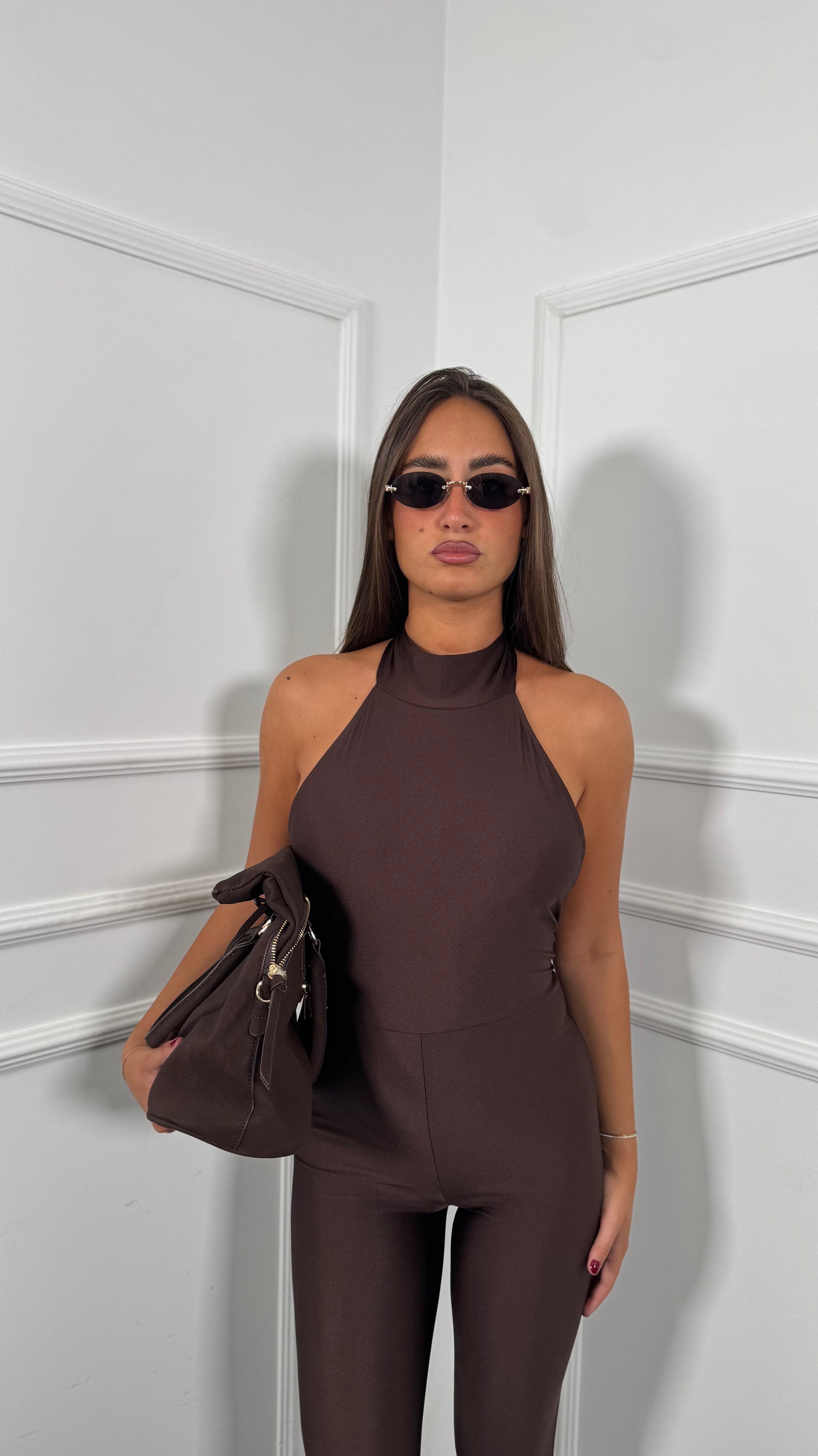 Jumpsuit in lycra contenitiva Kassidy cioccolato 8239