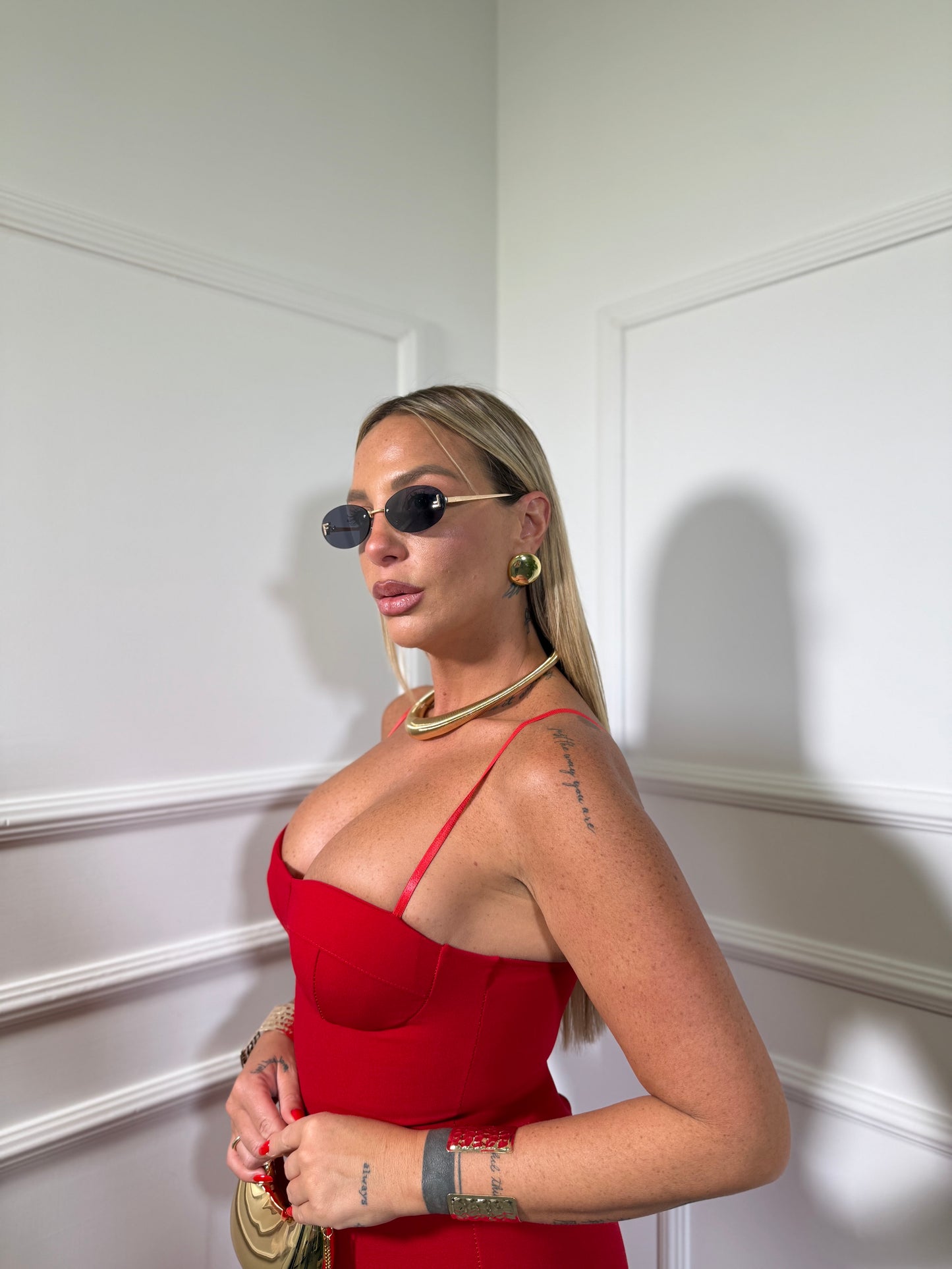 Abito midi con rouges Farsha rosso 2341