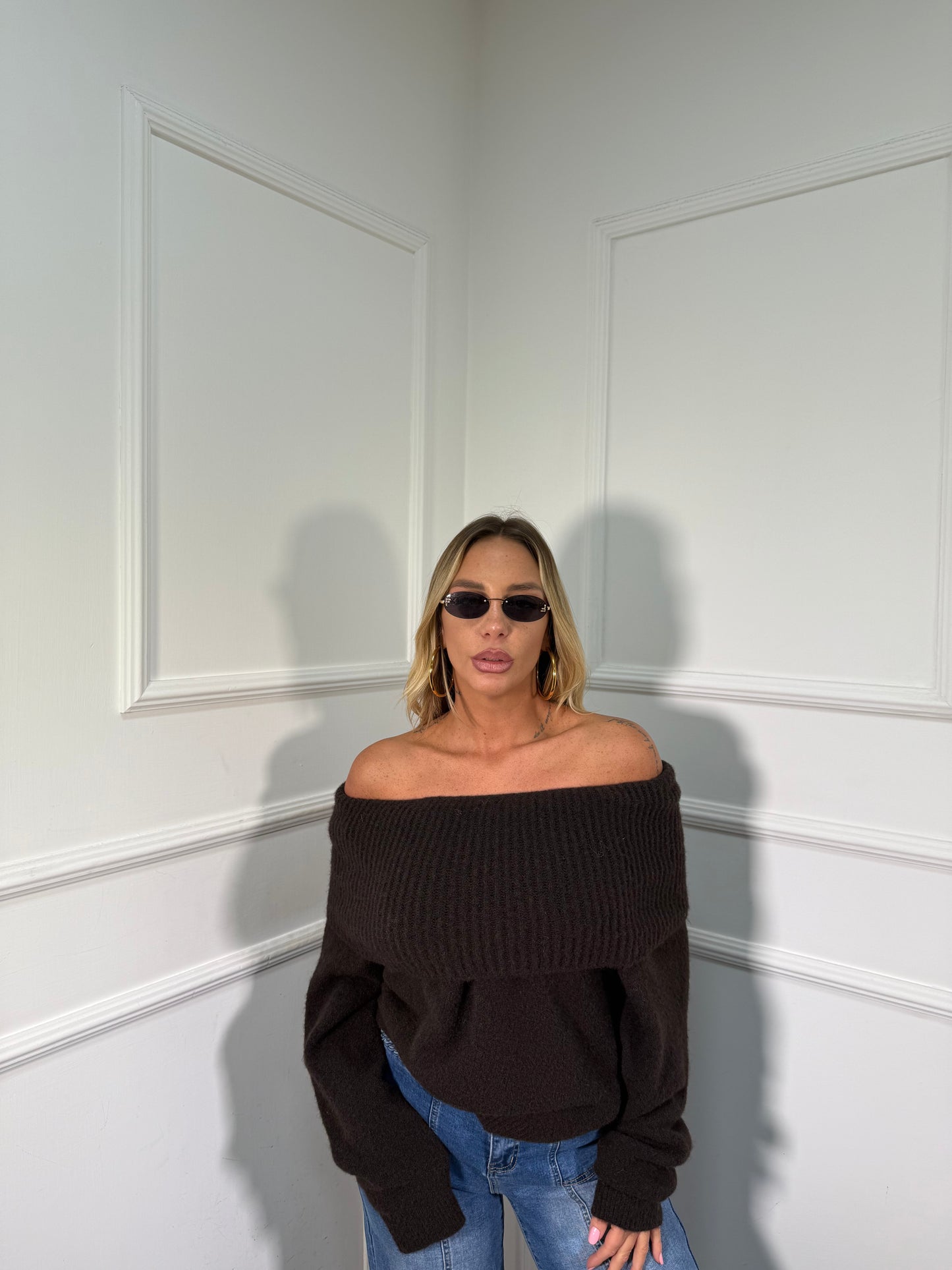 Maxi pull scollo a barca Candy cioccolato 33895